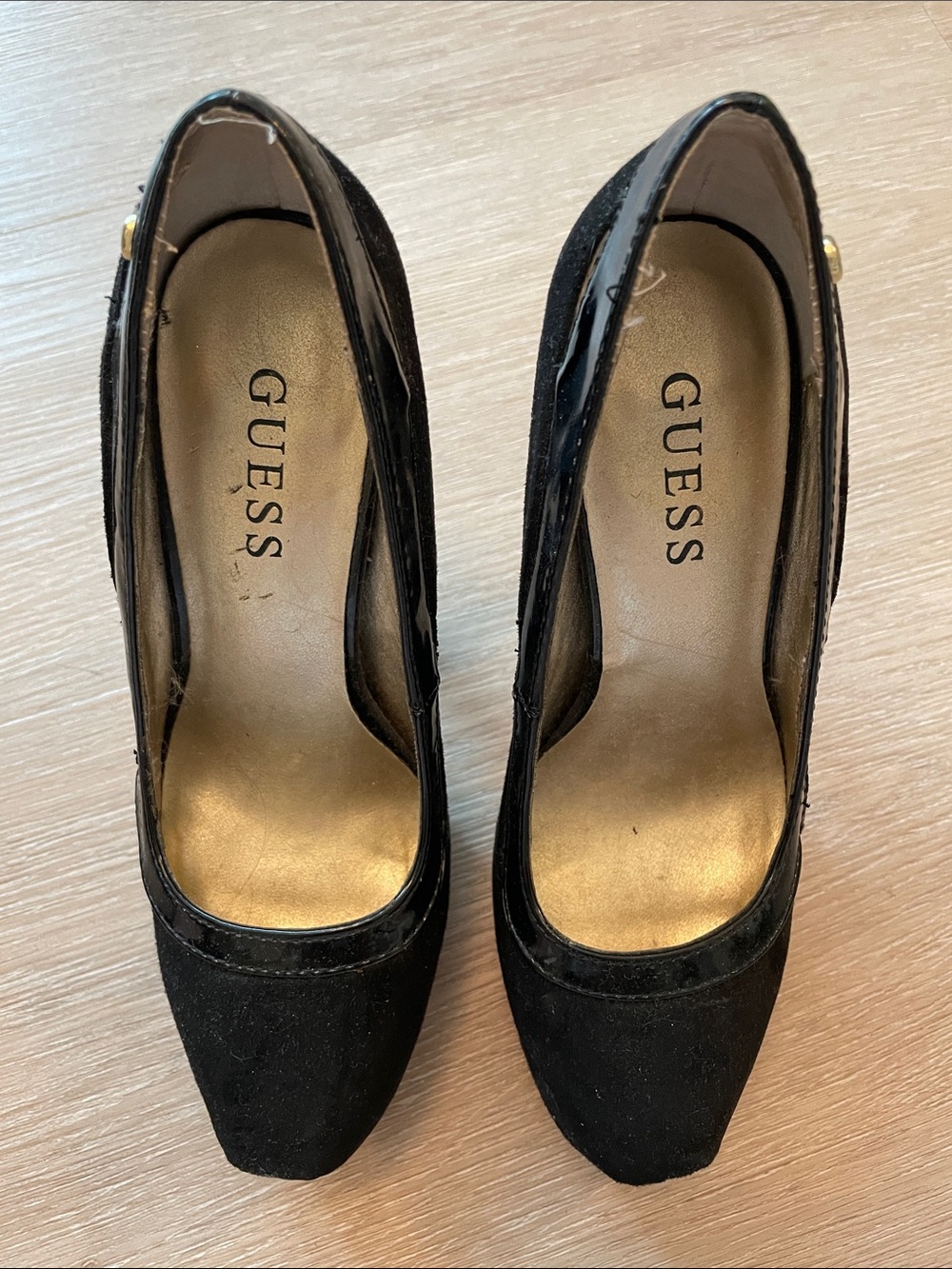 GUESS Black Suede and Patent Trim High Heel Pumps - Picture 2 of 8